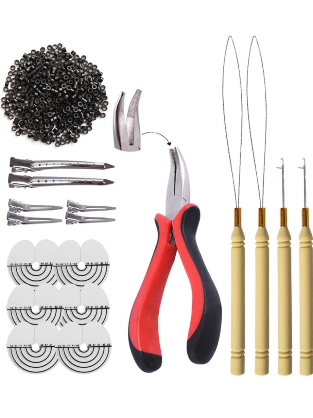 500pcs Micro Silicone Rings Hair Extensions Kit I-tip Hair Pliers Micro Pulling